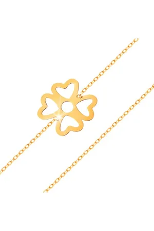 Šperky Eshop Náramek ze žlutého zlata 585 - symbol štěstí, čtyřlístek s výřezy, lesklý řetízek