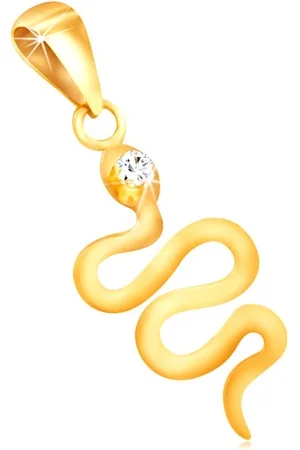 Šperky Eshop Přívěsek ze žlutého 14K zlata - zvlněný lesklý hádek, čirý kulatý zirkon