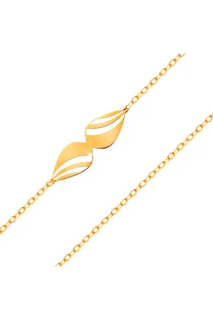 Šperky Eshop Náramek ze žlutého 14K zlata - tenký řetízek, mašlička z vyřezávaných slz