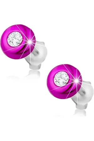 Šperky Eshop Stříbrné náušnice 925, glazovaná polokoule fuchsiové barvy, zirkon