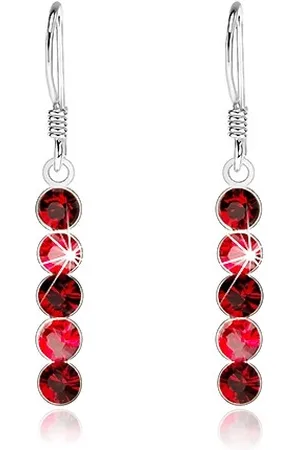 Šperky Eshop Visací náušnice ze stříbra 925, svislá linie z červených krystalků Swarovski