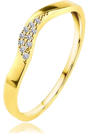 Šperky Eshop Briliantový snubní prsten ze žlutého zlata 585 - vlna s deseti čirými diamanty - Velikost: 49