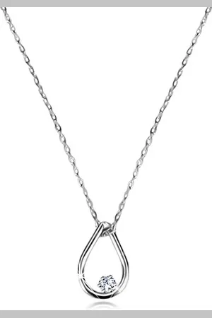 Šperky Eshop Briliantový náhrdelník z bílého 14K zlata - kontura slzy s diamantem
