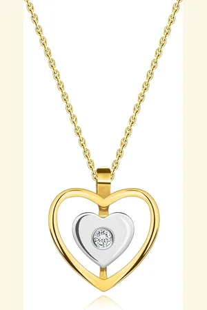 Šperky Eshop Diamantový náhrdelník ze smíšeného 14karátového zlata - srdce, kulatý briliantový brus