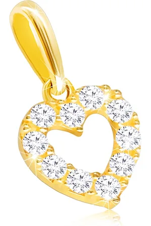 Šperky Eshop Diamantový přívěsek ve 14K žlutém zlatě - čirá briliantová kontura symetrického srdíčka