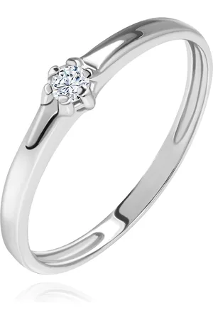 Šperky Eshop Prsten z bílého 14K zlata - lesklá hladká ramena, zářivý čirý diamant - Velikost: 51