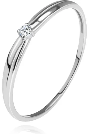 Šperky Eshop Briliantový prsten v bílém 14K zlatě - tenké zářezy na ramenech, čirý diamant - Velikost: 49