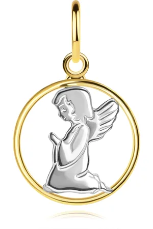 Šperky Eshop Dvoubarevný zlatý přívěsek 585 - gravírovaný andílek, kontura kruhu