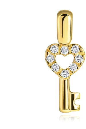Šperky Eshop Zlatý přívěsek 14K - klíček se srdcovitou zirkonovou hlavičkou