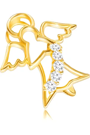 Šperky Eshop Diamantový přívěsek ze 14K žlutého zlata - kontura anděla s briliantovým pásem