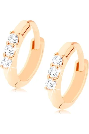 Šperky Eshop Kruhové 14K zlaté náušnice se třemi vsazenými třpytivými brilianty