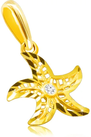 Šperky Eshop Diamantový přívěsek ze 14K žlutého zlata - motiv mořské hvězdice, kulatý čirý briliant