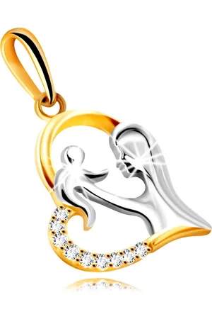 Šperky Eshop Diamantový přívěsek z kombinovaného 14K zlata - srdce s matkou a dítětem, brilianty