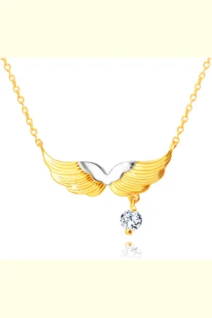 Šperky Eshop Diamantový náhrdelník z kombinovaného 14K zlata - andělská křídla, briliant
