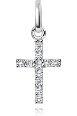 Šperky Eshop Blýskavý přívěsek z bílého 14K zlata - čirý diamantový křížek