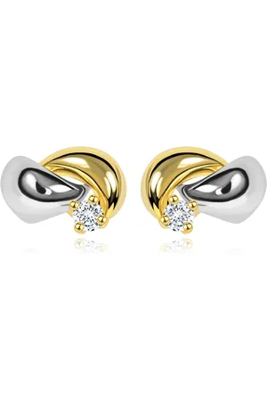 Šperky Eshop Zlaté 14K náušnice s blýskavým diamantem, dvoubarevné obloučky, puzetky