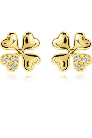 Šperky Eshop Diamantové náušnice ze žlutého 14K zlata - čtyřlístek ze čtyř srdíček