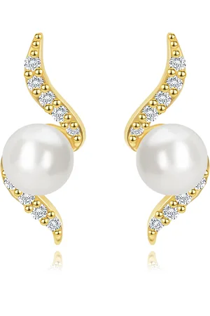 Šperky Eshop Náušnice ze žlutého zlata 585 - diamantová spirála s perlou uprostřed