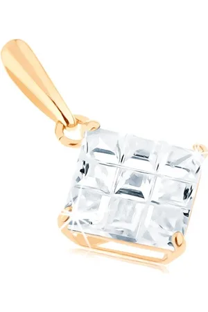 Šperky Eshop Zlatý přívěsek 585 - čirý zirkonový čtverec, diagonální rýhy na povrchu