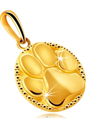 Šperky Eshop Zlatý přívěsek ze 14K zlata - zrcadlově lesklá kulatá známka, motiv zvířecí tlapky