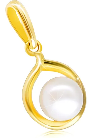 Šperky Eshop Přívěsek ve žlutém 14K zlatě - kulatá kontura s bílou perlou uprostřed