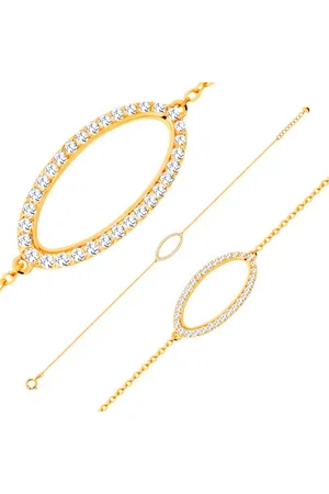 Šperky Eshop Náramek ze žlutého 14K zlata - třpytivý obrys oválu se zirkony čiré barvy