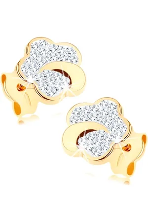 Šperky Eshop Zlaté náušnice 9K květ s čirými krystaly Swarovski