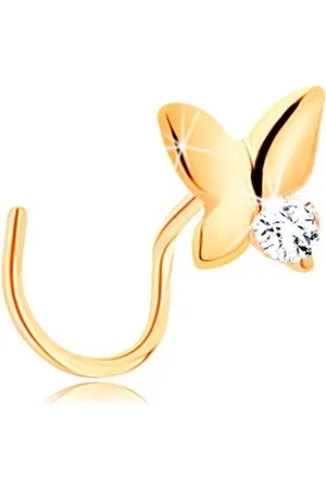 Šperky Eshop Piercing do nosu ve žlutém 14K zlatě - malý motýl s čirým zirkonem