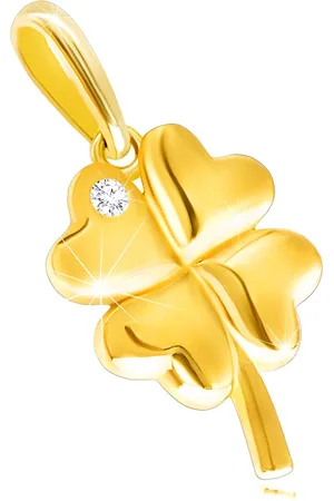 Šperky Eshop Přívěsek ze žlutého 14K zlata - lesklý čtyřlístek s kulatým blýskavým zirkonem