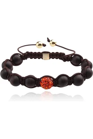 Šperky Eshop Náramek Shamballa, čokoládově hnědé korálky, oranžová zirkonová kulička