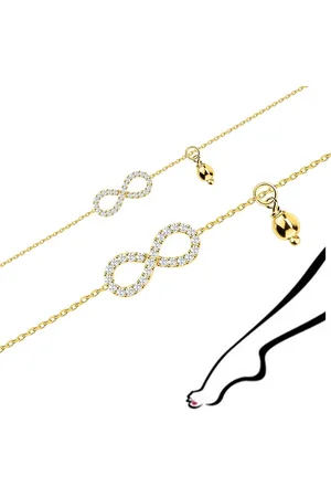 Šperky Eshop Náramek na kotník nebo zápěstí ze stříbra 925 - zlatá barva, symbol "Infinity", kulatý zirkon, kulička
