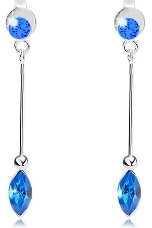 Šperky Eshop Visací náušnice,stříbro 925,tmavěmodrý kulatý zrnkoý Swarovski křišťál
