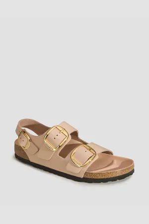 Birkenstock Béžové Dámské Sandále Milano Big Buckle Natural Leather Patent Narrow