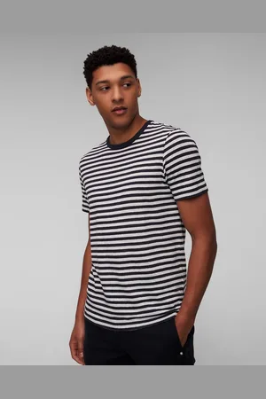 HUGO BOSS Pánské Lněné Pruhované Tričko Hugo Tiburt