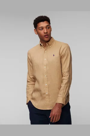 Ralph Lauren Pánská Lněná Košile V Hnědé Barvě