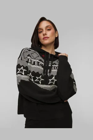Perfect Moment Černobílý Dámský Vlněný Svetr S Kapucou Holiday Half Zip