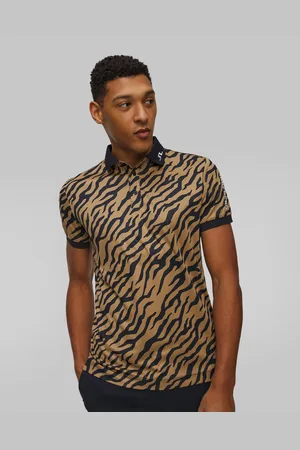 J Lindeberg Pánské Funkční Polo J.lindeberg Tour Tech Print Polo Ve Zlatém A Černém Barevném Odstínu