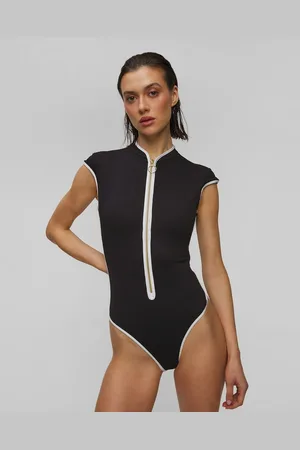 Seafolly Černé Jednodílné Dámské Plavky Cap Sleeve Zip Front One Piece