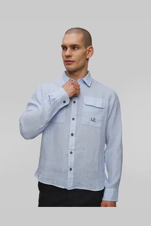 C.P. Company Pánská Košile C.p. Company Linen Shirt V Modré Barvě