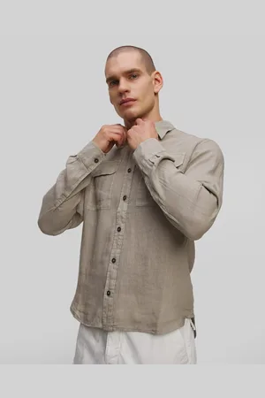 C.P. Company Pánská Košile C.p. Company Linen Shirt V Khaki Barevném Odstínu