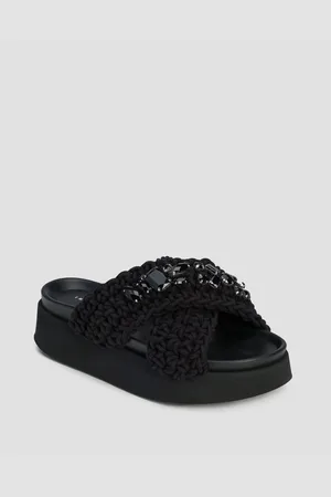 INUIKII Černé Dámské Pantofle Woven Stones Platform