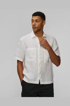 C.P. Company Pánská Lněná Košile C.p. Company Linen Boxy Short Sleeve Shirt V Bílé Barvě