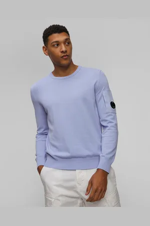 C.P. Company Pánský Svetr C.p. Company Cotton Crepe Crewneck Lens Knit V Modré Barvě