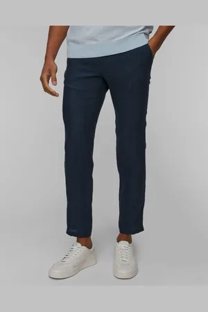 HUGO BOSS Tmavě Modré Pánské Lněné Kalhoty Hugo C-genius