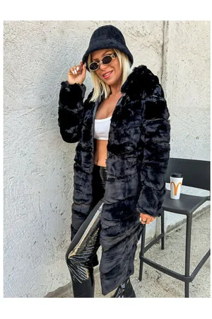 Star Style Dlhá kožušinová bunda s kapucňou ALESSANDRA+