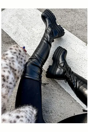Star Style Čierne čižmy nad kolená SAMYA+