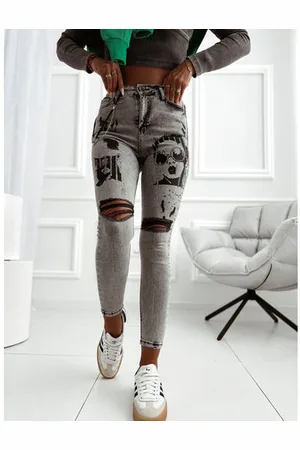 Star Style Roztrhané vzorované fashion rifle s reťazou