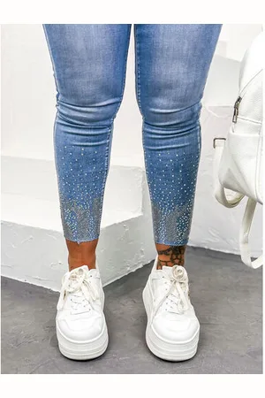 Star Style Dámske skinny rifle zdobené kamienkami