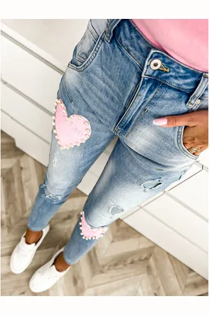 Star Style Vysoko-pásové mom fit rifle zdobené korálikmi