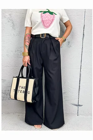 Star Style Elegantné wide-leg nohavice s opaskom KAYLANI